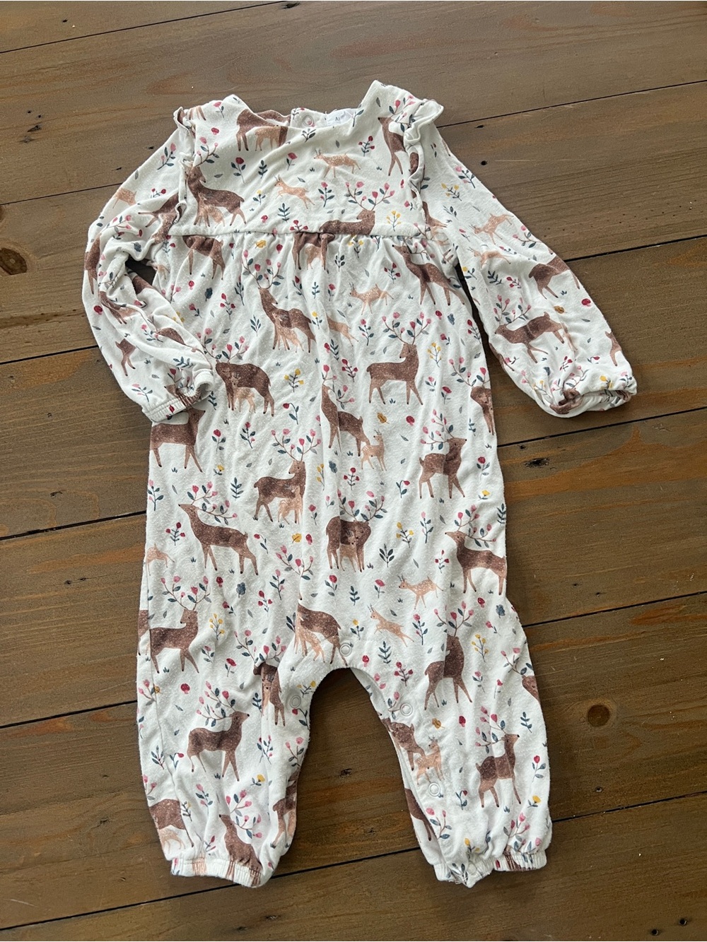 Angel Dear Bamboo Romper with Brown Deer Print - 6-12 Months